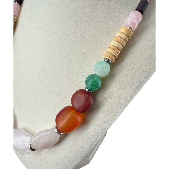 J. Jill Beaded Necklace Island Delight Red Agate Pink Rose Quartz Adjustable NWT - Picture 5 of 11